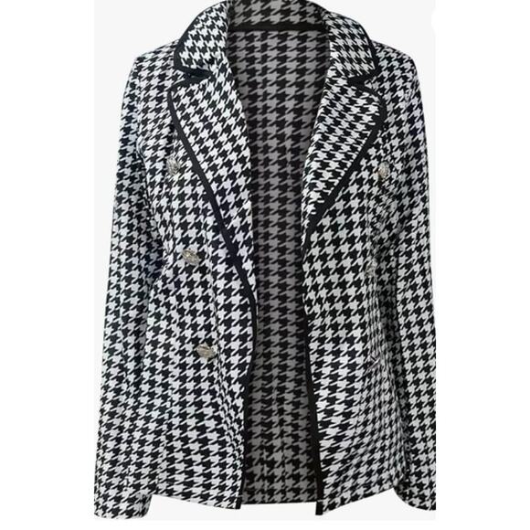 Plaid Solid Patchwork Buckle Turndown Collar Blazer | Size Small | Chicgenes - Picture 2 of 4